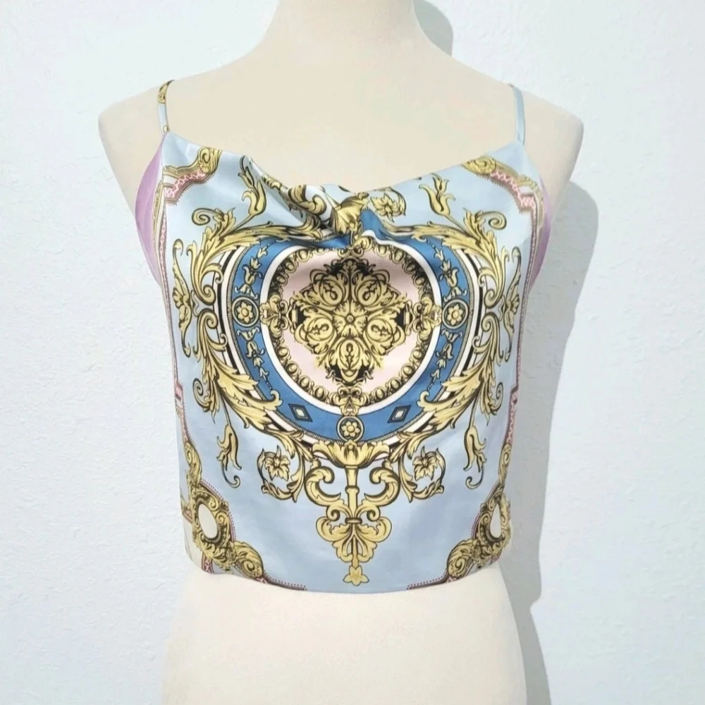 Rachel Zoe Women's Baroque Scarf Print Cowl Neck Camisole Tank Top – Size Large - Picture 1 of 9